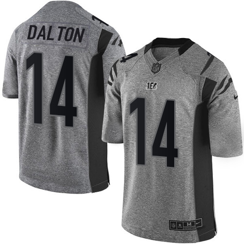 Men's Elite Andy Dalton Nike Jersey Gray - #14 Gridiron NFL Cincinnati Bengals